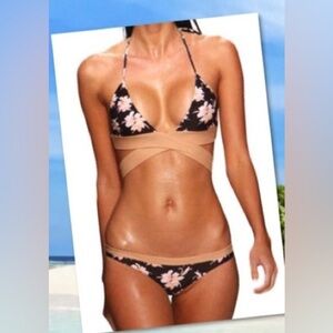 Floral wrap halter swimsuit bikini